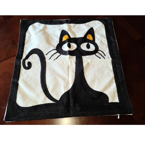 Halloween Pillow Cover Black Cat Decor Spooky Throw Case Couch Sofa Accent 18x18 - Picture 2 of 7